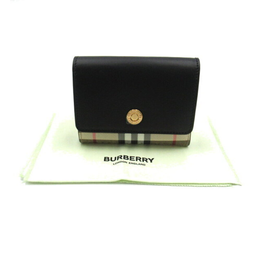 Burberry Wallet Leather Beige Canvas fold Tri Black - Picture 5 of 8